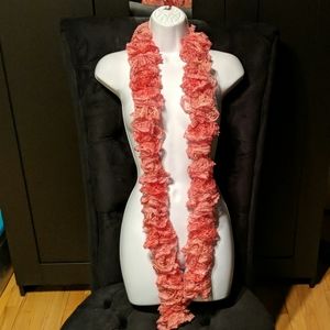 Coral and orange crocheted scarf